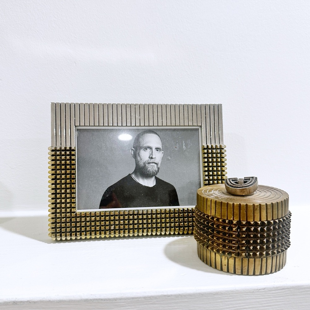 Philip Crangi Gold Silver Spike Studded Frame & Trinket Box Neiman Marcus